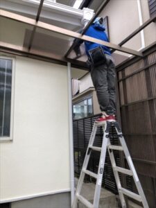 蓮田市にてカーポート屋根に新しい波板を取り付け