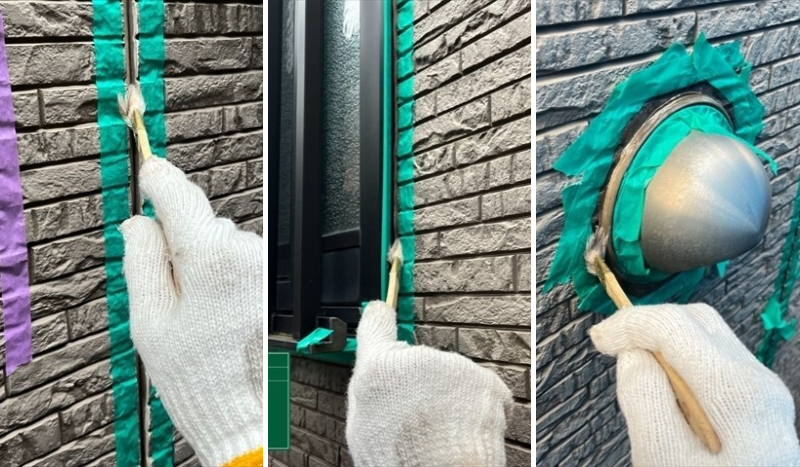 久喜市にて住宅外壁のコーキング工事用プライマー塗布