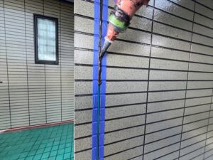 加須市にて外壁目地のコーキング材塗布