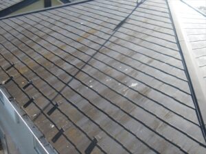 蓮田市にて屋根の現地調査、スレート屋根にカビや苔の発生と汚れの付着