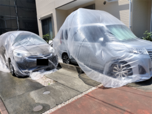 上尾市にて車の養生